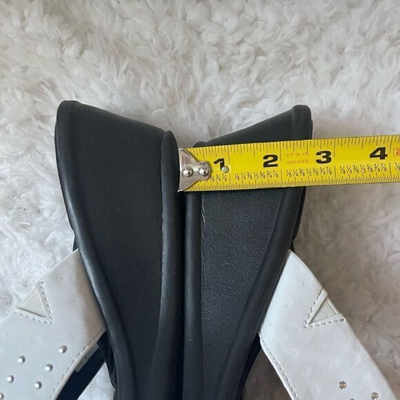 Skechers Rumbler white  wedge slip on straps sandals silver studs accent SZ11 - Picture 8 of 12